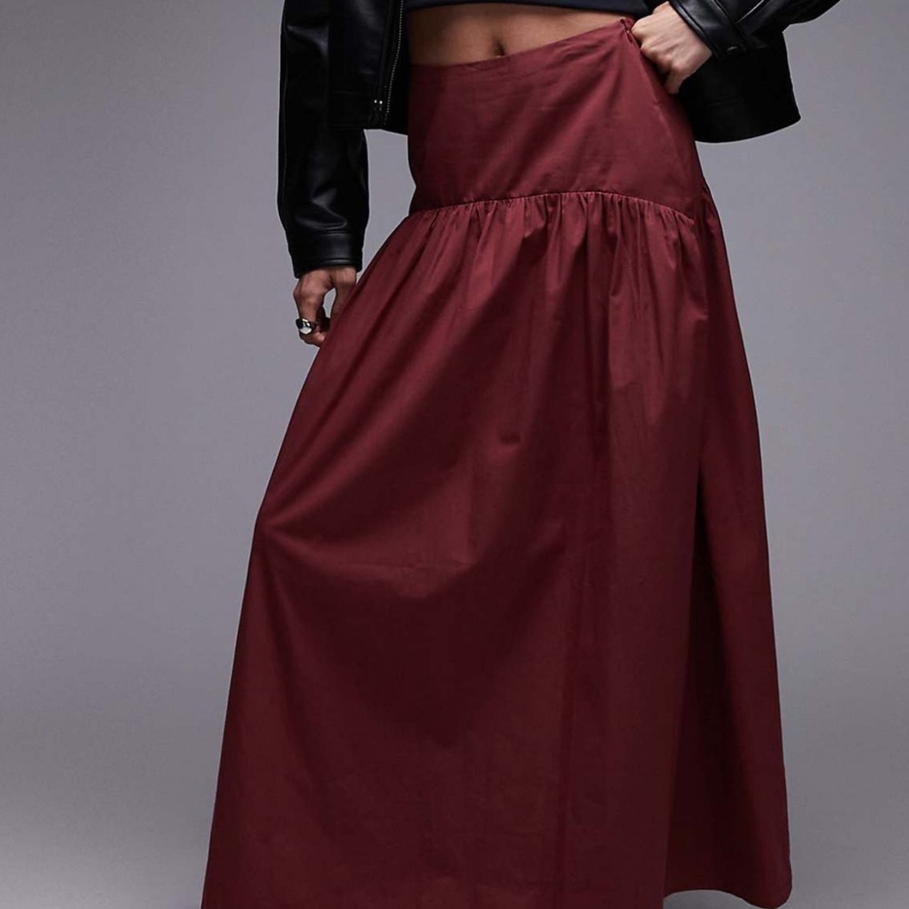 ASOS DESIGN DROP WAIST MAXI SKIRT - BURGANDY